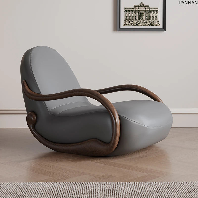 Design rocking chair new Chinese leisure chair walnut armrest living room balcony lazy recliner Italian minimalist