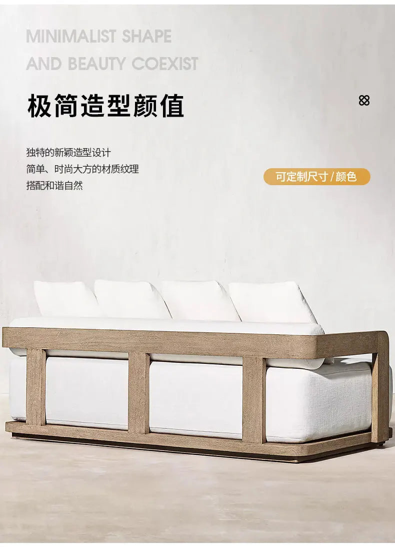 Teak outdoor sofa courtyard preservative wood furniture outdoor leisure sofa garden terrace old solid wood sofa chair