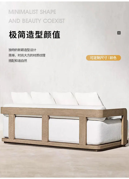 Teak outdoor sofa courtyard preservative wood furniture outdoor leisure sofa garden terrace old solid wood sofa chair