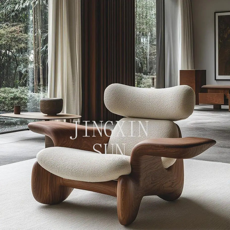 Wind solid wood art soft decoration creative special-shaped single leisure chair designer sofa chair balcony lazy chair