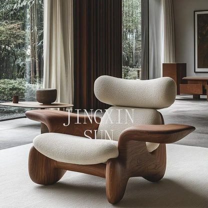 Wind solid wood art soft decoration creative special-shaped single leisure chair designer sofa chair balcony lazy chair