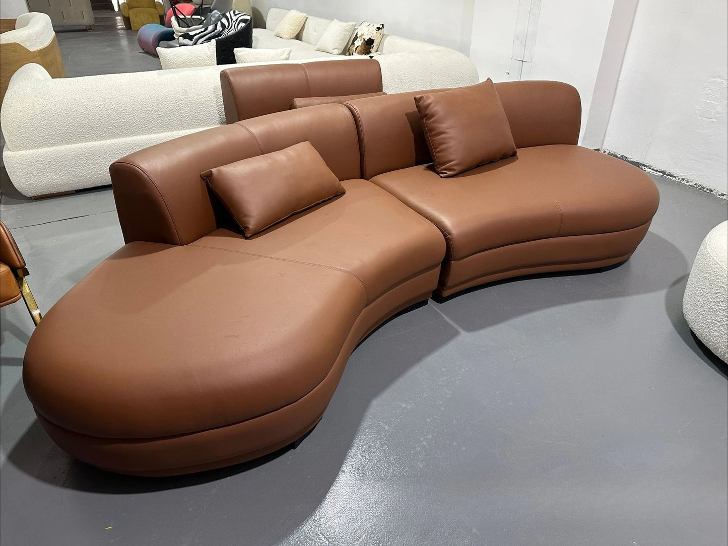 Italian minimalist sofa small apartment light luxury curved sofa moon arc cashew cream style fabric