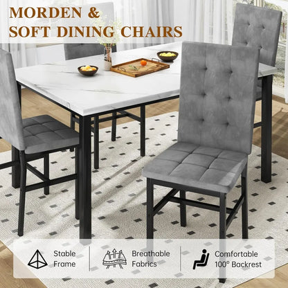 Dining Table Set for 4,Faux Marble Kitchen Table and Chairs of 4, Modern Dining Room Set for 4,Dinner Tabl
