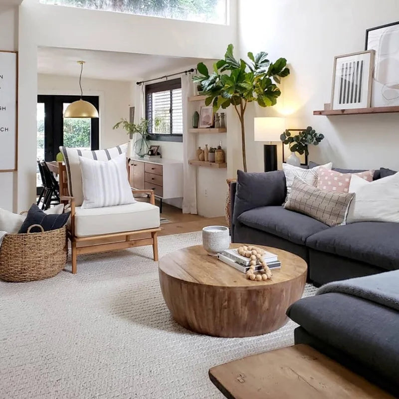 American light luxury round coffee table solid wood living room small apartment round tea table