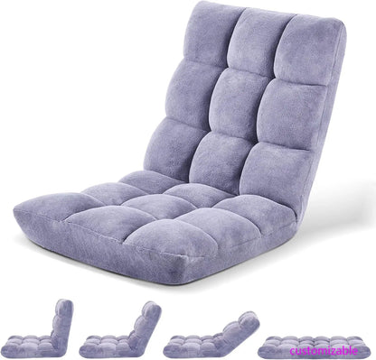 Folding Floor Chair with Back Support, Adjustable Backrest, Japanese Style for Reclining, Gaming Chair, Meditation, Light Gray