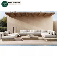 Modern Luxury Garden Outdoor Dining Table Large Sofa Set Burmese Teak Wood For Patio Terrace Beach Leisure Exterior Application