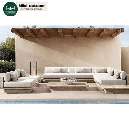 Modern Luxury Garden Outdoor Dining Table Large Sofa Set Burmese Teak Wood For Patio Terrace Beach Leisure Exterior Application