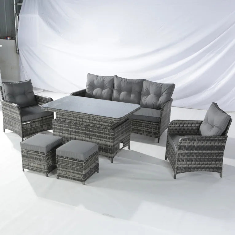 Rattan chair six-piece outdoor courtyard leisure balcony table and chair set coffee table open-air rattan chair combination
