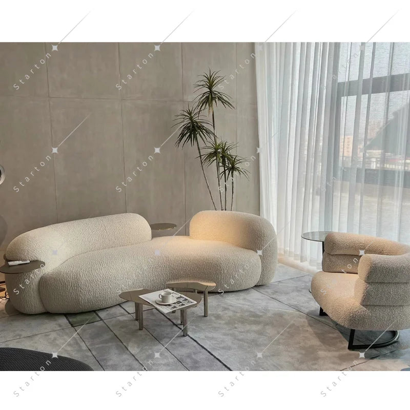 Wholesale Living Room Furniture Sofas Set Reception Room Boucle Fabric Curved Sofa for Home