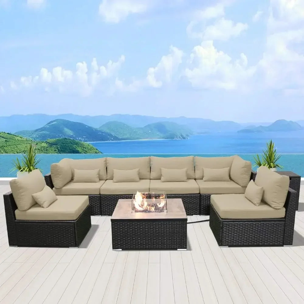 #For Patio Furniture Sectional Sofa with Gas Fire Pit Table Outdoor Patio Furniture Conversation Sets Propane Fire Pit&