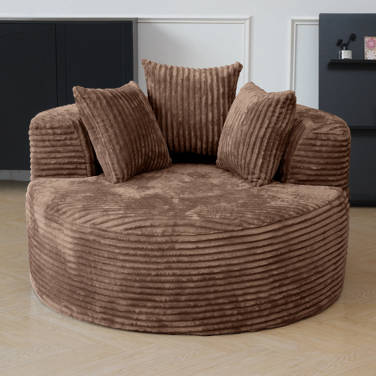 Sdorens Oversized Round Chair Lounge Chaise Cloud Boneless Large Circle Chair with Plush Fuax Fur Fluffy Modern Sleeper Sofa Bed