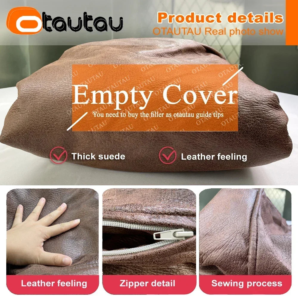 OTAUTAU 3-seat Retro Faux Leather Bean Bag Sofa Cover SF003【No Filler Inside ! You Need To Buy The Filler By Yourself！】