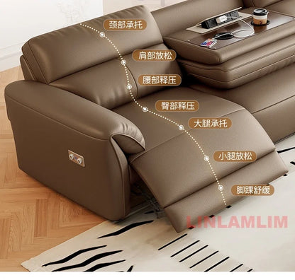MINGDIBAO Modern Recliner Sofa with Hidden Foldable Tray Table and USB – Italian Genuine Leather Sectional Couch for Living Room