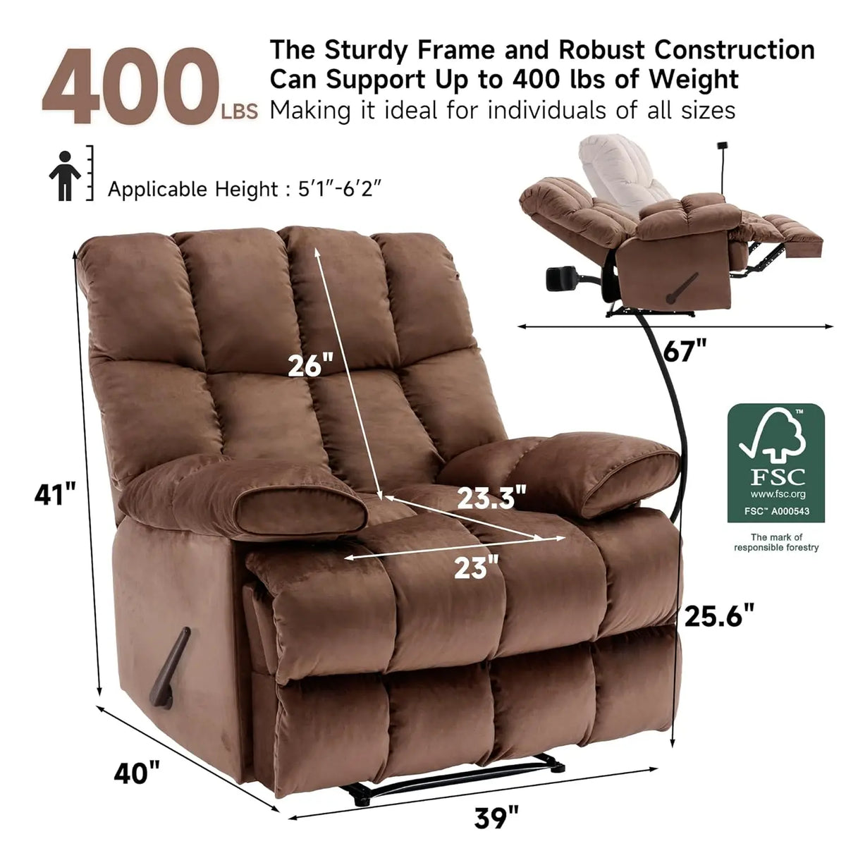 Oversized Recliner Chair, Big and Tall Recliner Chairs for Adults 400LBS, Large Recliner Chair, Extra Wide Recliner, Customized