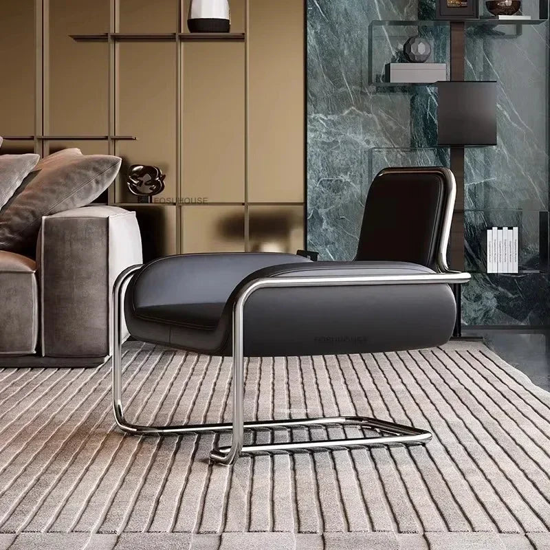 Stainless Steel Designer Armchair Recliner Sofa Modern Nordic Leisure Furniture Contemporary Living Room Balcony Seating