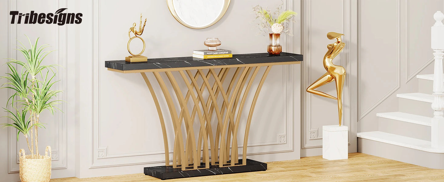 Tribesigns 59 inch Gold Console Table, Modern Entryway Table with Grid-Shaped Metal Base for Entrance, Hallway, Entryway