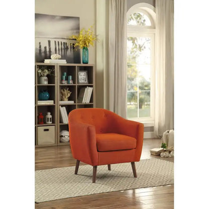 Orange Fabric Accent Chair 1pc Espresso Legs Button Tufted Solid Wood Living Room Furniture