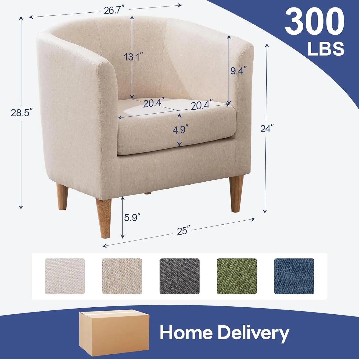 Accent Barrel Chair, Modern Comfy Living Room Chairs with Armrest Small Reading Chair with Cozy Soft Padded for Bedroom Receptio