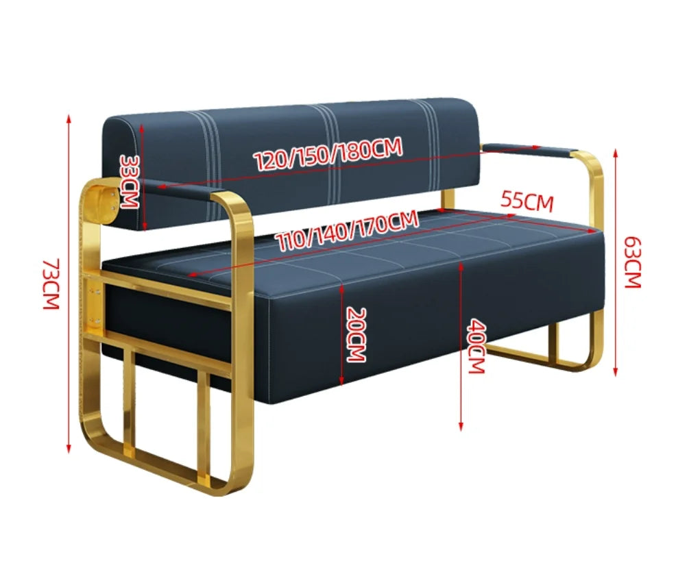 Beauty Salon Barbershop Waiting Area Furniture Gold Metal Frame Leather Double Seats Hospital  Public Airport Waiting Room Chair