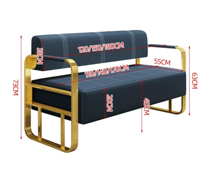 Beauty Salon Barbershop Waiting Area Furniture Gold Metal Frame Leather Double Seats Hospital  Public Airport Waiting Room Chair