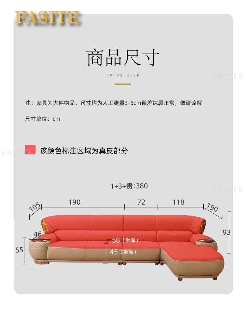 New Chinese ebony leather sofa high-end villa living room leather art home simple solid wood cowhide corner combination