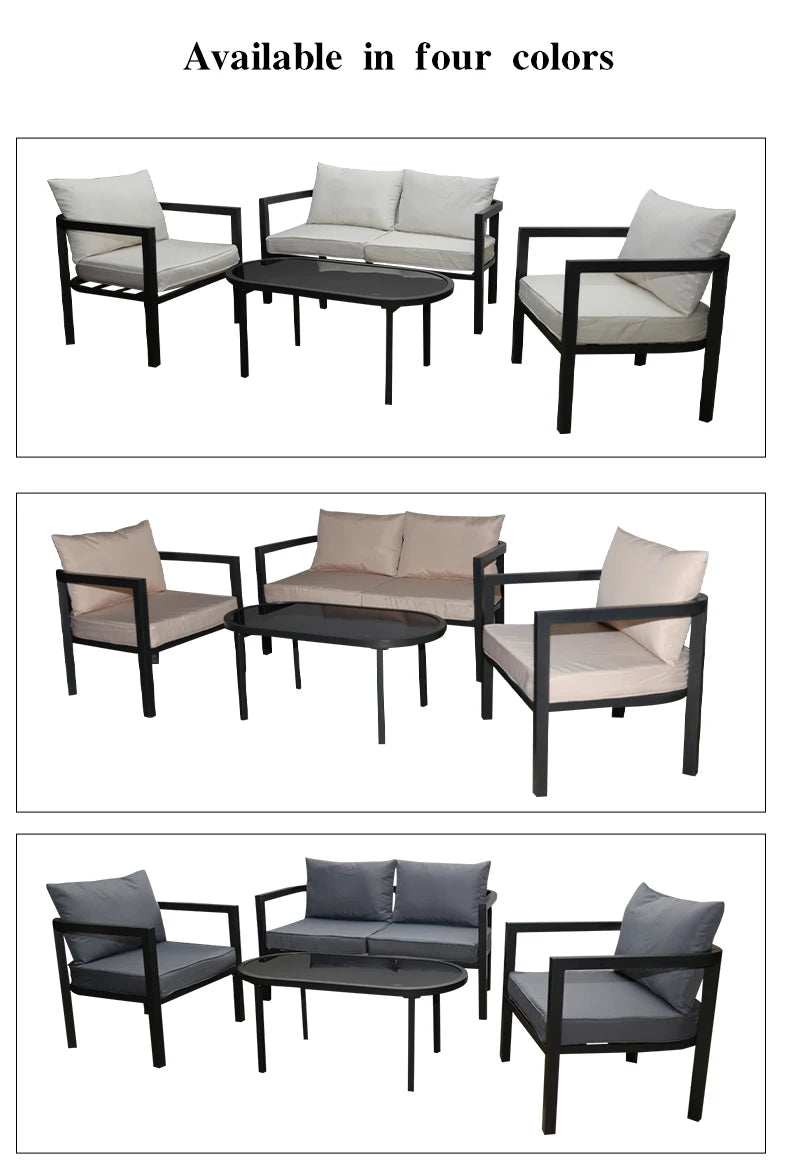 Stock Outdoor Furniture Waterproof Meter Wood Look Plastic Iron Fram Garden Sofa Sets