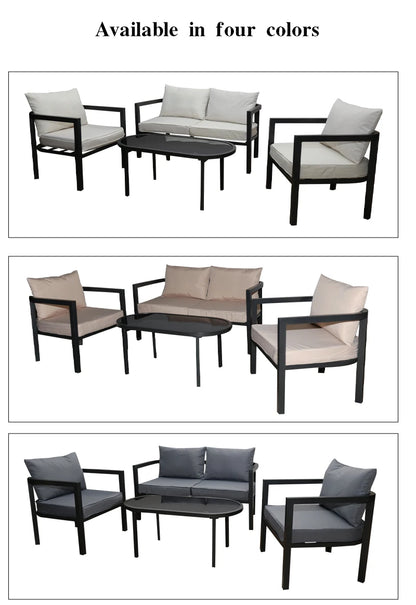 Stock Outdoor Furniture Waterproof Meter Wood Look Plastic Iron Fram Garden Sofa Sets