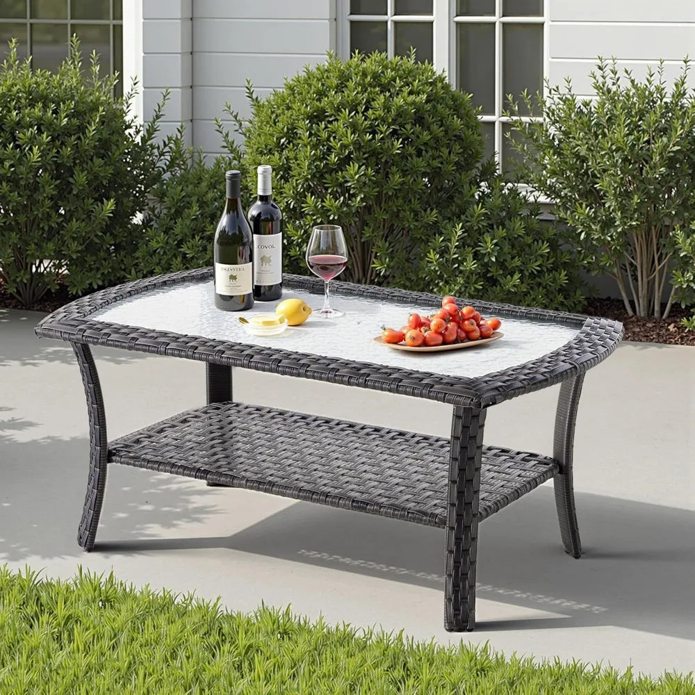 Wicker Patio Furniture - All-Weather PE Wicker Outdoor Conversation Bistro Set Loveseat Chairs with Table,Outdoor Rattan Sofa