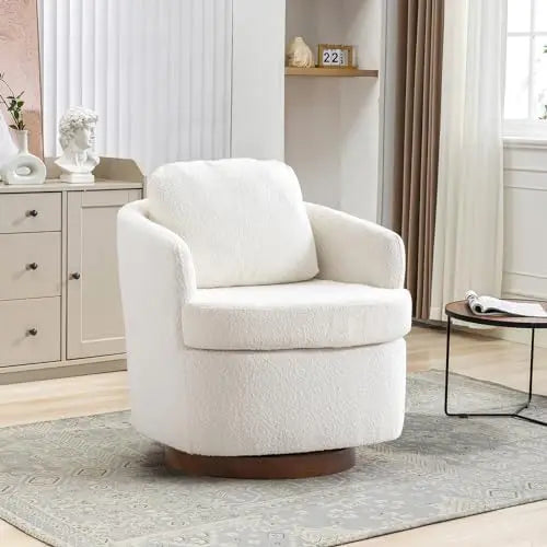 Hot Sales Hot Sales Modern Oversized Swivel Chair Boucle Sherpa Upholstered Barrel Armchair Wood Base White Accent Chair For Liv