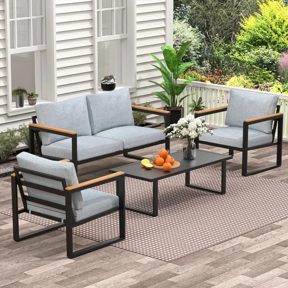 jz New Patio Furniture Set, 4 Pieces Outdoor  with Removeble, Washable and High-Resiliency Sponge Cushions