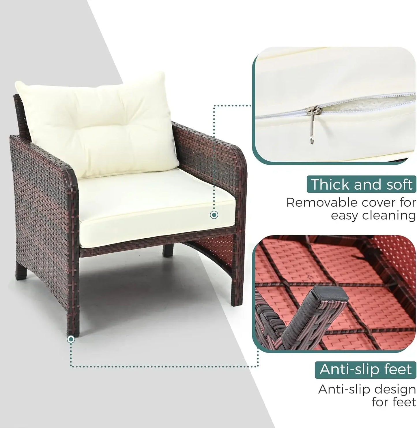 PE Wicker Outdoor Patio Chairs Set 5 Pieces Patio Furniture Set, Rattan Balcony Furniture with Ottomans