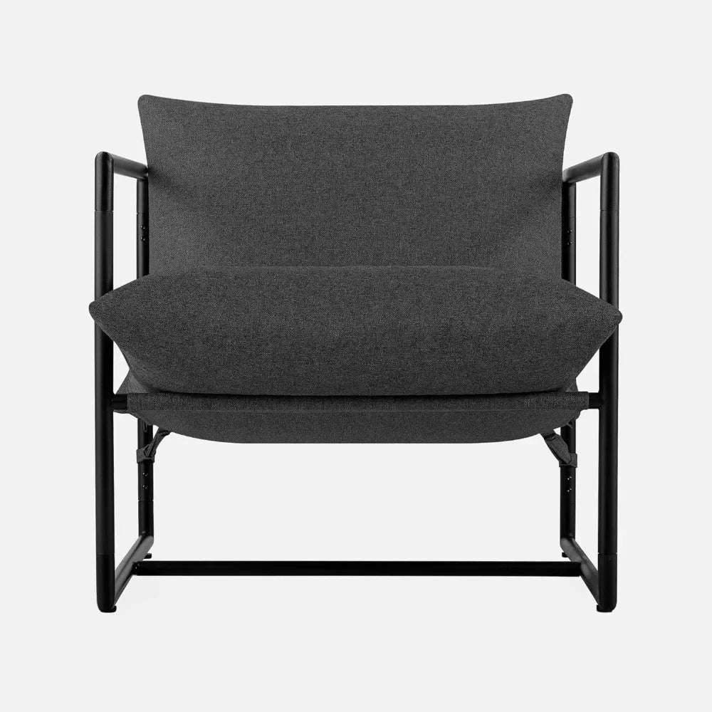 /Sling Accent Chair / Metal Framed Armchair with Shredded Foam Cushioning, Dark Grey