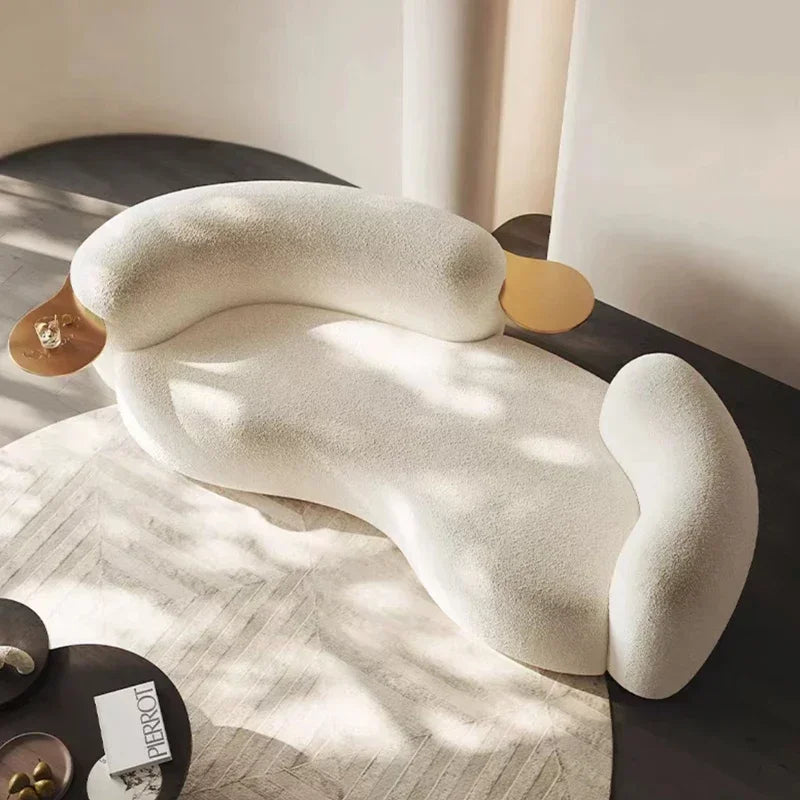 #Nordic modern hotel apartment living room clothing store beauty salon Lamb velvet creative cloth art minimalist sofa 3seats