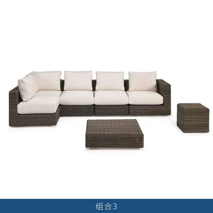 Nordic courtyard rattan furniture outdoor waterproof sunscreen sofa coffee table pedal double recliner resort bed and breakfast