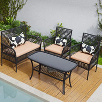 4 Pieces Outdoor Patio Furniture Set, Seating Conversation Sets with Coffee Table, Wicker Loveseat Sofa PE Rattan Chairs for Law