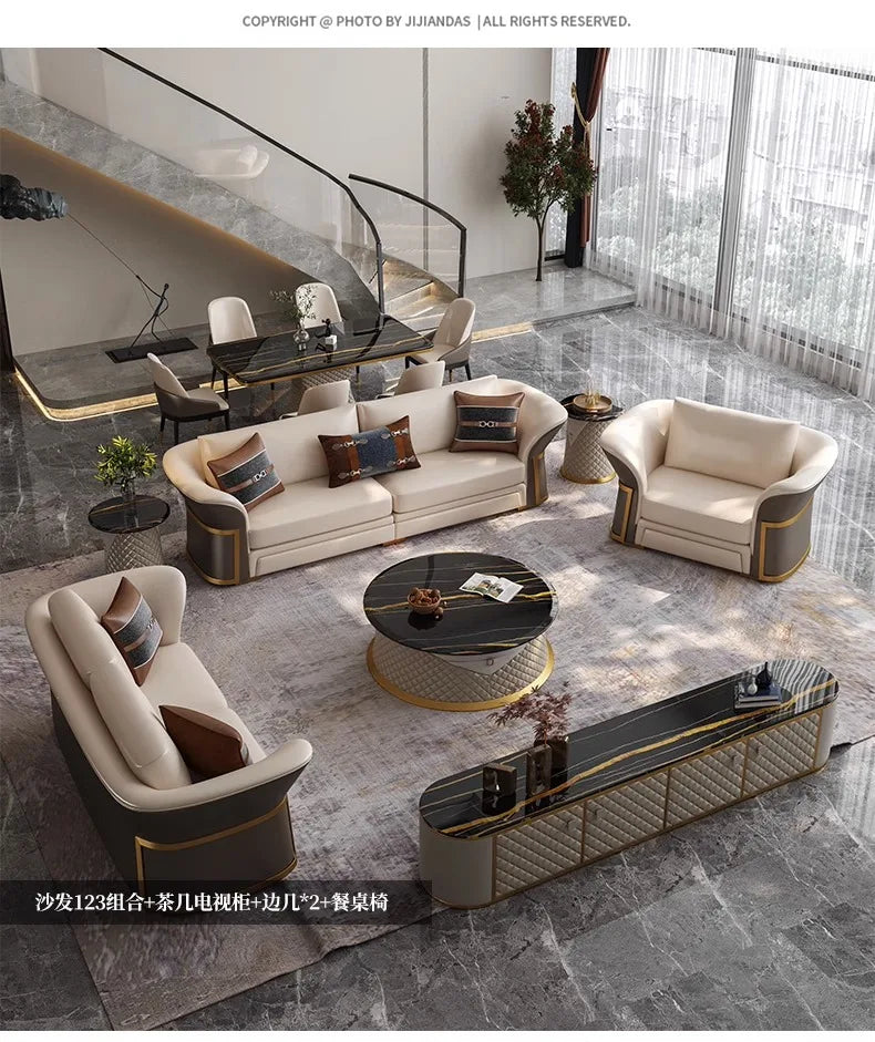 Italian Designer Leather Sofas Luxury 3 Pieces Set Minimalist Modern Sofa Loveseat Floor Divano Soggiorno Home Furniture