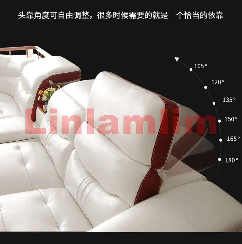Luxury U-Shaped Genuine Leather Sofa Set with Recliner, Modern Sectional Couch with Storage and Cup Holders for Living Room