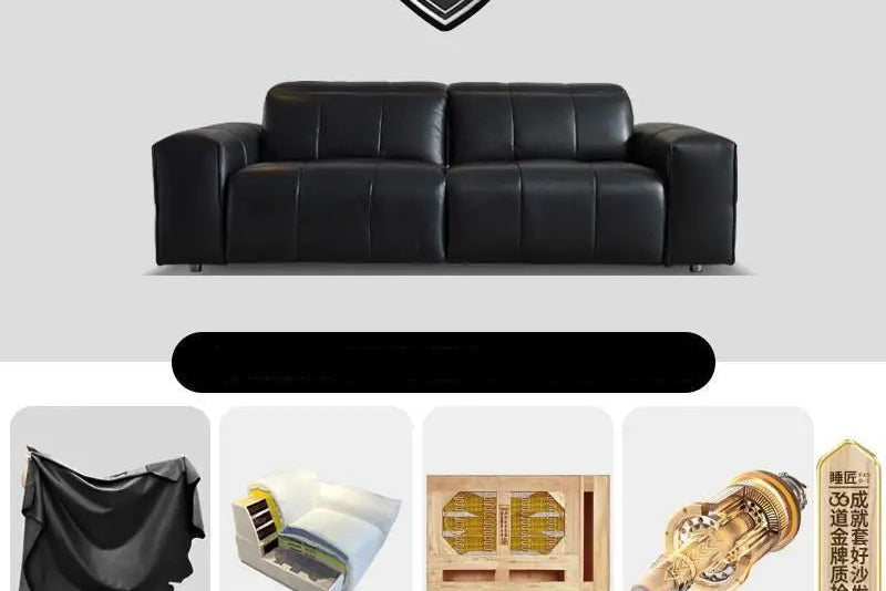 Italian minimalist pixel double electric sofa first layer cowhide straight row black zero retractable against the wall