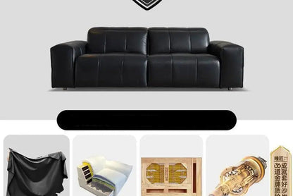 Italian minimalist pixel double electric sofa first layer cowhide straight row black zero retractable against the wall