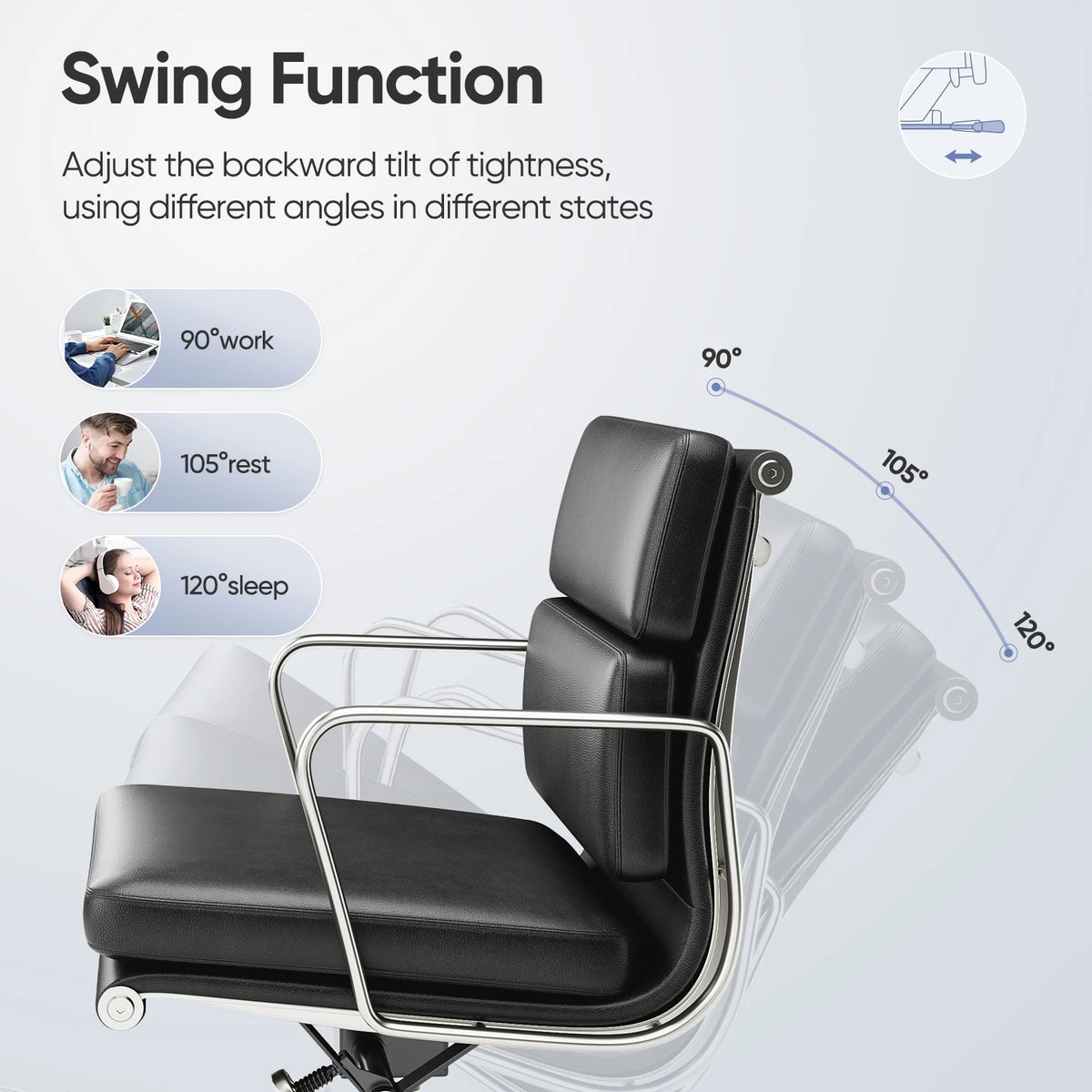 Classic Office Chair Genuine Leather Executive Desk with Lumbar Support Ergonomic Computer Chair with Aluminum Arms Office Room