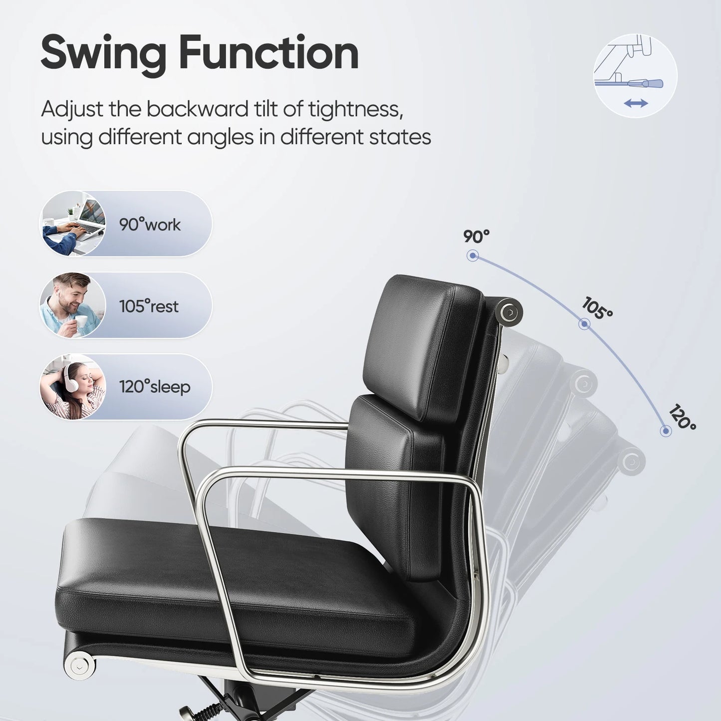 Classic Office Chair Genuine Leather Executive Desk with Lumbar Support Ergonomic Computer Chair with Aluminum Arms Office Room