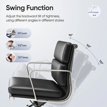 Classic Office Chair Genuine Leather Executive Desk with Lumbar Support Ergonomic Computer Chair with Aluminum Arms Office Room
