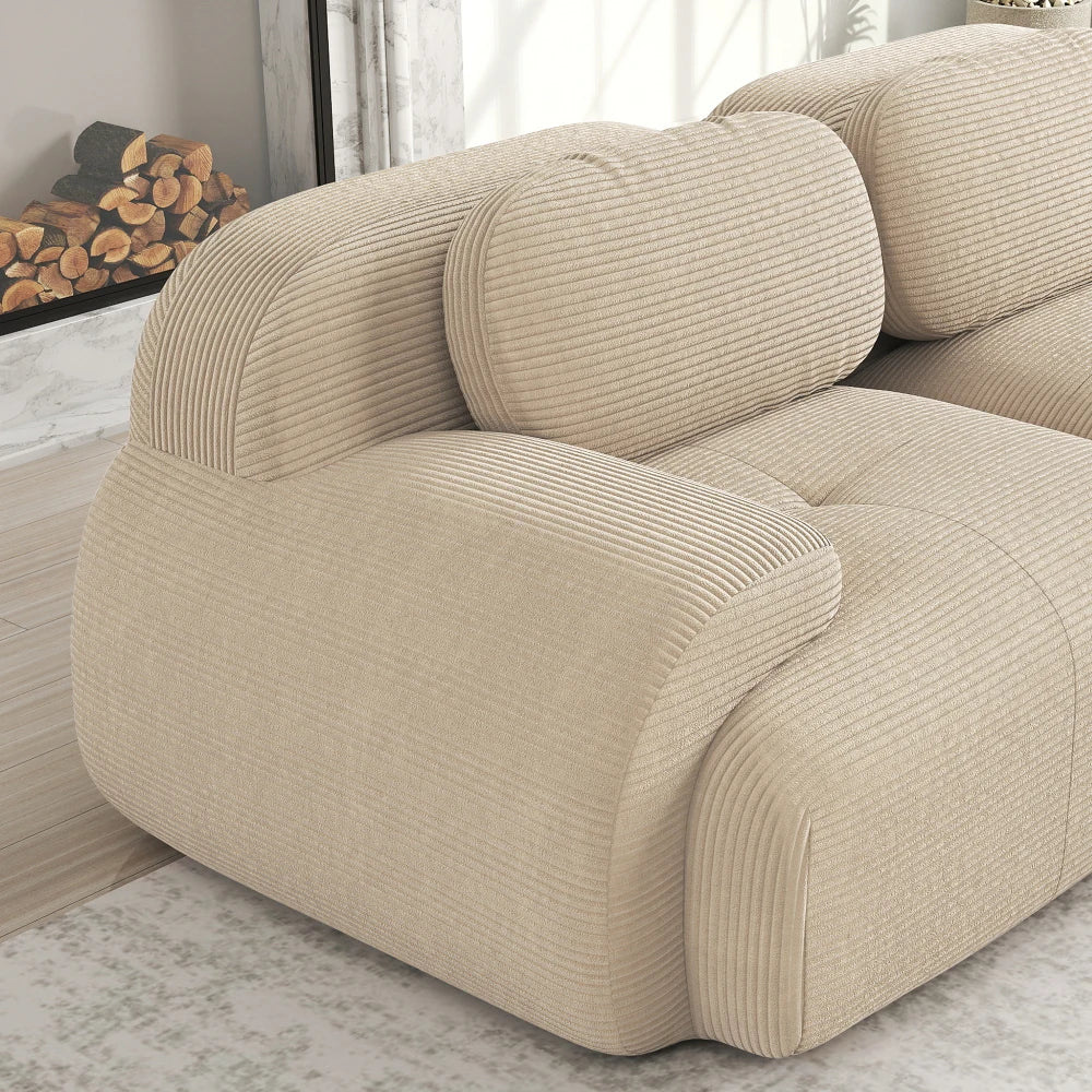 82'' Corner Sofa in Soft Cord Fabric, Modular Combined with Curved Armrests, Without Mounting, Highly Elastic Foam Upholstery