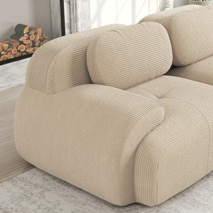 82'' Corner Sofa in Soft Cord Fabric, Modular Combined with Curved Armrests, Without Mounting, Highly Elastic Foam Upholstery