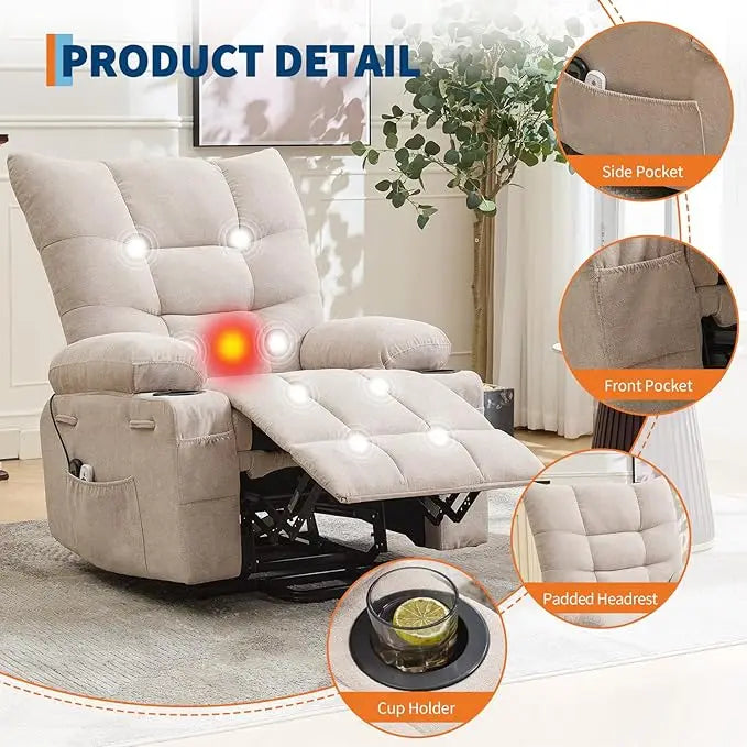 Power Lift Recliner Chair for Elderly - Electric Massage & Heat Recliner with 45° Assist Stand, Living Room Sofa for Small Space