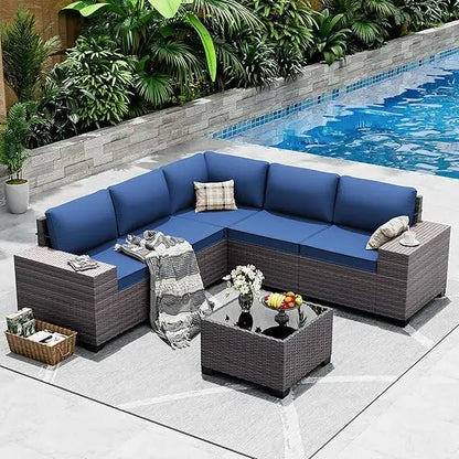 6-Piece Outdoor Sectional Set with High Backrest Sofa, Weather-Resistant PE Rattan Patio Conversation Area