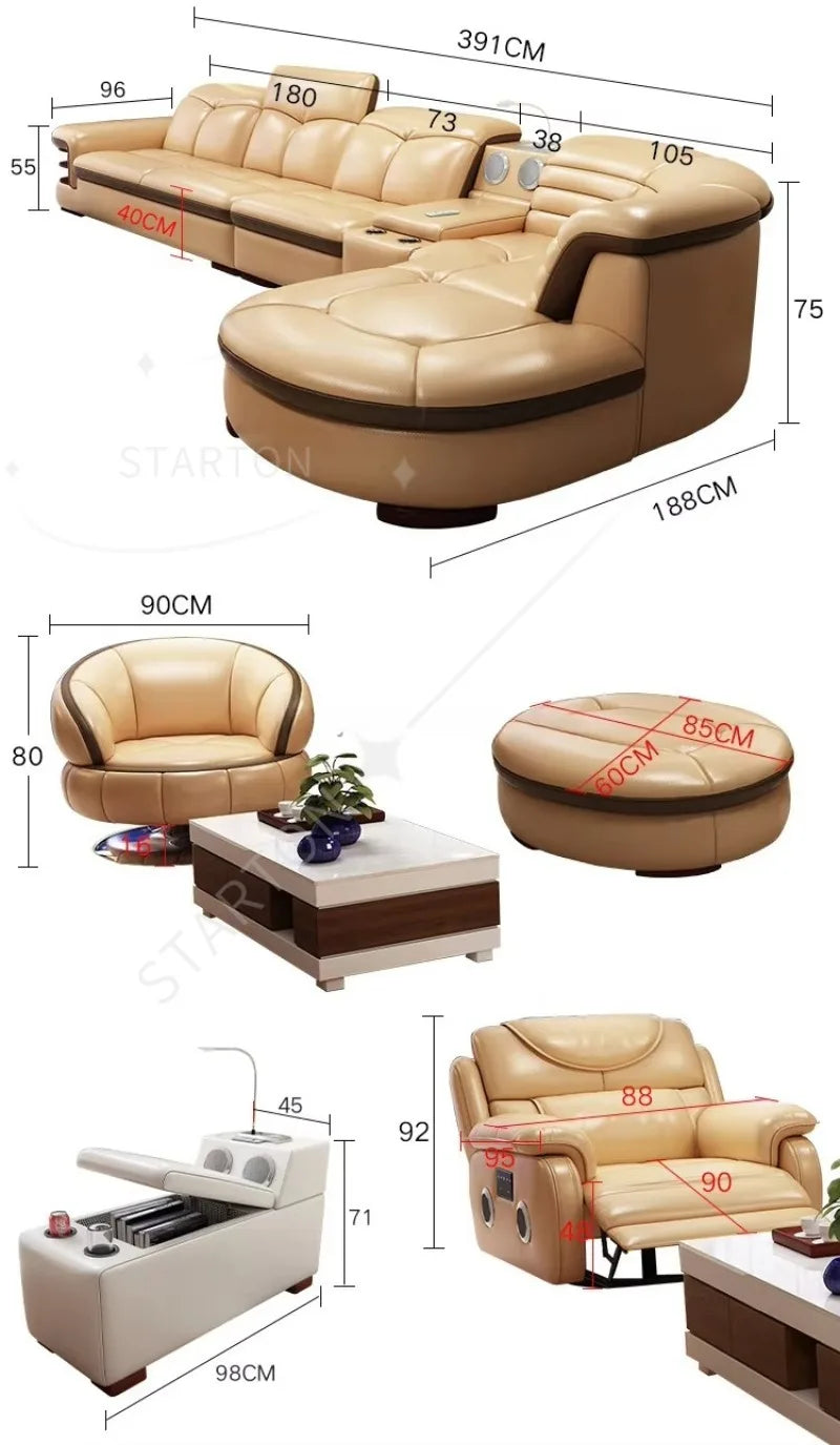 New Multifunctional Curved Sofa Living Room Single Swivel Chair Sofa L-Shaped Corner Leather Sofa With USB Sound Footrest