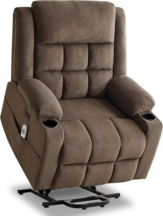 Elderly Power Lift Recliners With Heat And Massage Plush Oversized Chairs For Comfort Enhanced Fabric Recliners For Adults Home