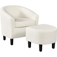 Modern Sherpa Accent Chair and Ottoman Set, Plush Barrel-Shaped Armchair with Footrest for Lounge Areas