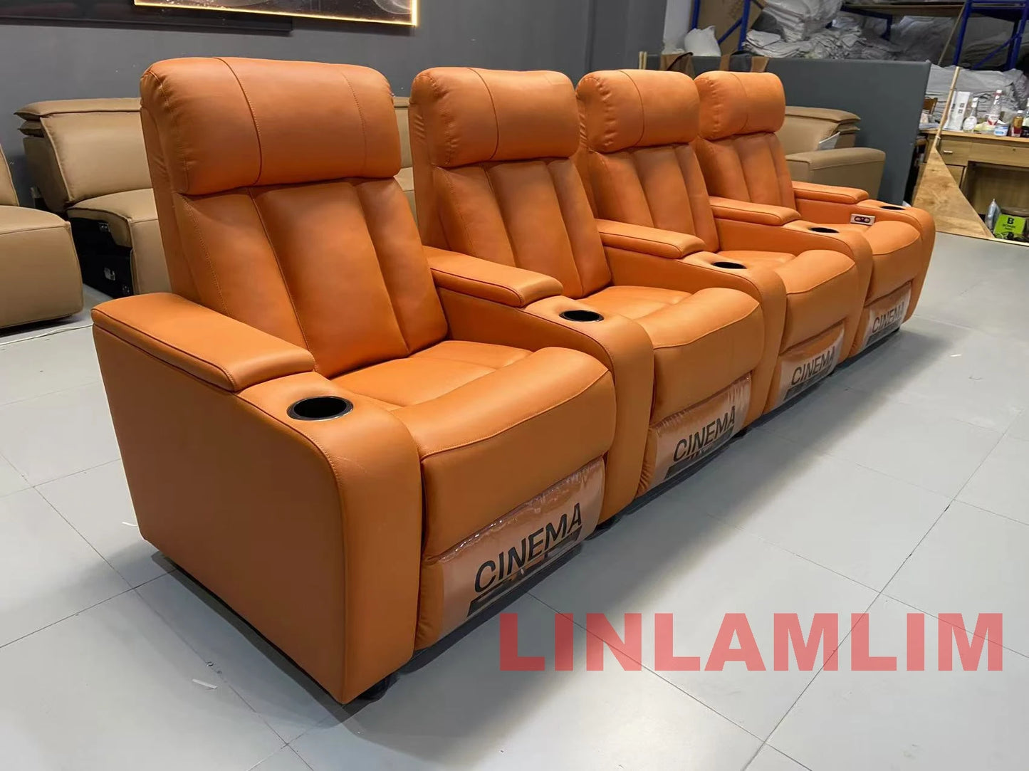 Linlimlam Luxury Genuine Leather Electric Recliners Cinema Chairs with Cup Holder, LED Light – Home Theater Power Reclining Sofa